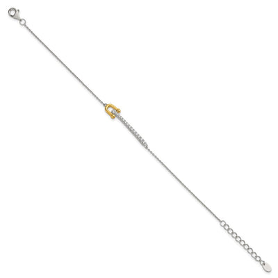 Sterling Silver Gold-tone CZ Polished with Extension Necklace