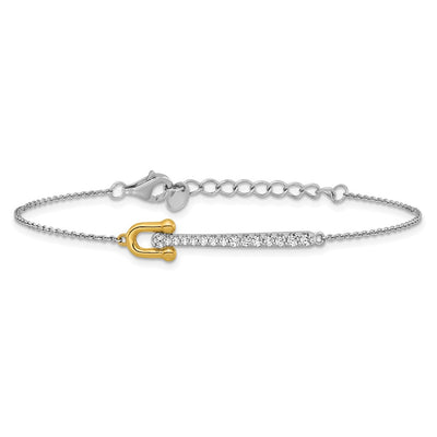 Sterling Silver Gold-tone CZ Polished with Extension Bracelet