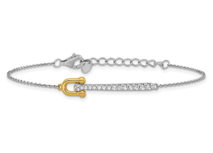 Sterling Silver Gold-tone CZ Polished 6. with Extension Necklace