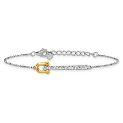 Sterling Silver Gold-tone CZ Polished with Extension Necklace