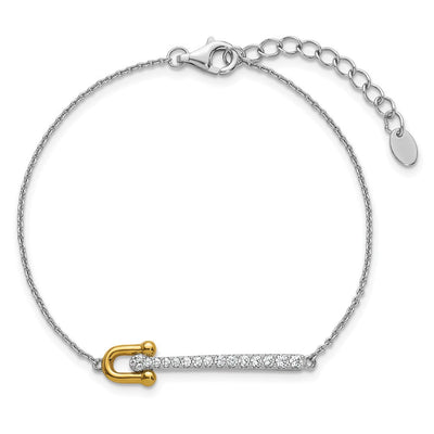 Sterling Silver Gold-tone CZ Polished with Extension Necklace