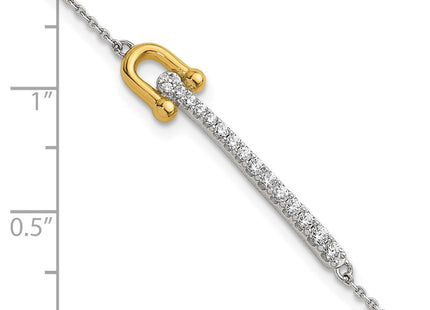 Sterling Silver Gold-tone CZ Polished 6. with Extension Necklace