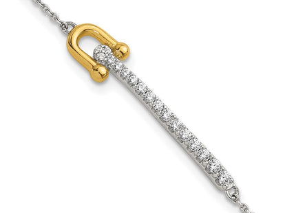 Sterling Silver Gold-tone CZ Polished 6. with Extension Necklace