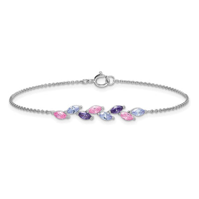 Sterling Silver Rhodium-plated Polished Fancy Pink and Purple Marquise CZ Bracelet