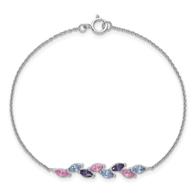 Sterling Silver Rhodium-plated Polished Fancy Pink and Purple Marquise CZ Bracelet
