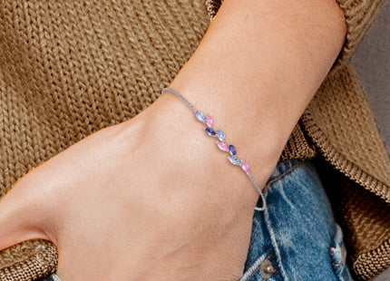 Sterling Silver Rhodium-plated Polished Fancy Pink and Purple Marquise CZ Bracelet