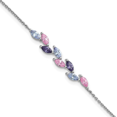 Sterling Silver Rhodium-plated Polished Fancy Pink and Purple Marquise CZ Bracelet