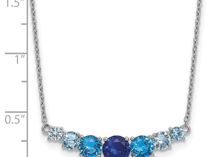 Sterling Silver Rhodium-plated Polished Lab Created Spinel/Lab Created Aquamarine/CZ with Extension Necklace (Style QG6987-16)