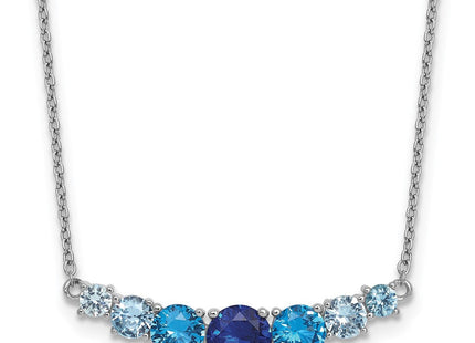 Sterling Silver Rhodium-plated Polished Lab Created Spinel/Lab Created Aquamarine/CZ with Extension Necklace (Style QG6987-16)