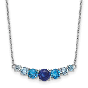 Sterling Silver Rhodium-plated Polished Lab Created Spinel/Lab Created Aquamarine/CZ with Extension Necklace (Style QG6987-16)