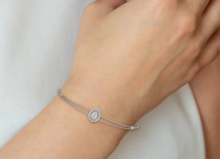 Sterling Silver Rhodium-plated Polished Fancy Two-strand CZ Teardrop Halo with Extension Bracelet
