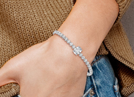 Sterling Silver Rhodium-plated Polished Fancy Oval and Round CZ 7. Bracelet