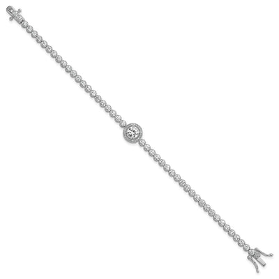 Sterling Silver Rhodium-plated Polished Round CZ Halo Bracelet