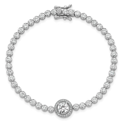 Sterling Silver Rhodium-plated Polished Round CZ Halo Bracelet