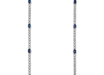 Sterling Silver Rhodium-plated Polished and Beaded Fancy Oval Blue and Round White CZ Necklace (Style QG6997-17)