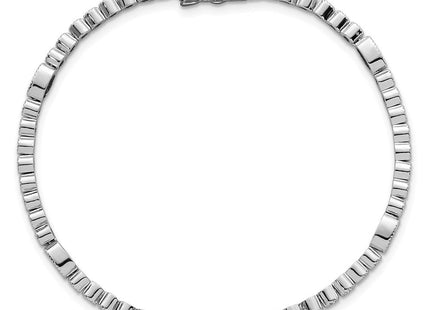 Sterling Silver Rhodium-plated Polished and Beaded Fancy Oval Blue and Round White CZ Necklace
