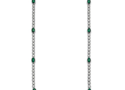 Sterling Silver Rhodium-plated Polished and Beaded Fancy Oval Green and Round White CZ Necklace (Style QG6998-17)