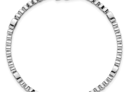Sterling Silver Rhodium-plated Polished and Beaded Fancy Oval Green and Round White CZ Necklace