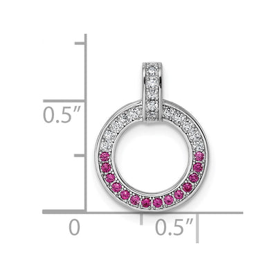 Sterling Silver Rhodium-plated White and Red CZ Open Circle Pendant