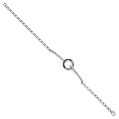Sterling Silver White and Black Rhodium-plated White and Blue CZ Open Circle Bracelet
