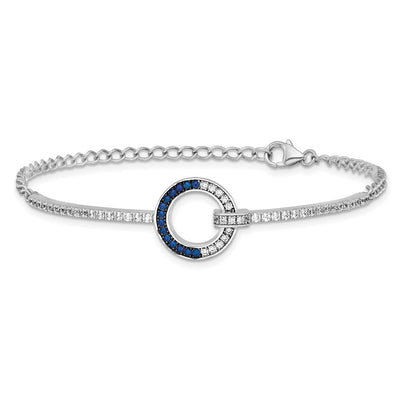 Sterling Silver White and Black Rhodium-plated White and Blue CZ Open Circle Bracelet