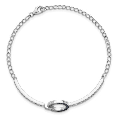 Sterling Silver White and Black Rhodium-plated White and Blue CZ Open Circle Bracelet