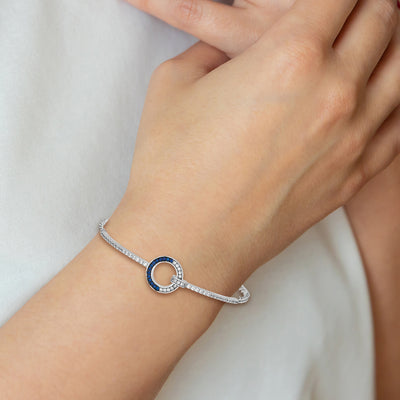 Sterling Silver White and Black Rhodium-plated White and Blue CZ Open Circle Bracelet