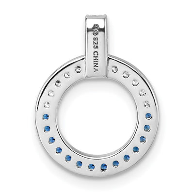 Sterling Silver White and Black Rhodium-plated White and Blue CZ Open Circle Pendant