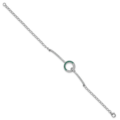 Sterling Silver Rhodium-plated White and Green CZ Open Circle Bracelet