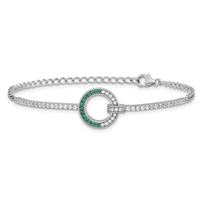 Sterling Silver Rhodium-plated White and Green CZ Open Circle Bracelet