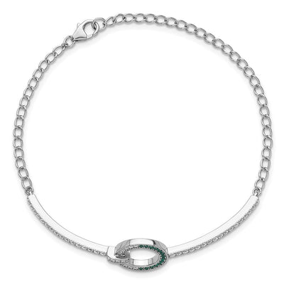 Sterling Silver Rhodium-plated White and Green CZ Open Circle Bracelet