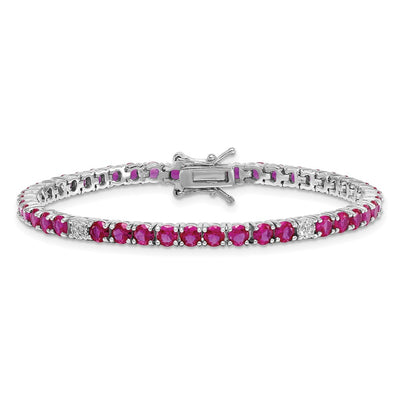 Sterling Silver Rhodium-plated Polished Round Red and White CZ Bracelet