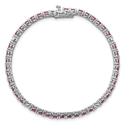 Sterling Silver Rhodium-plated Polished Round Red and White CZ Bracelet