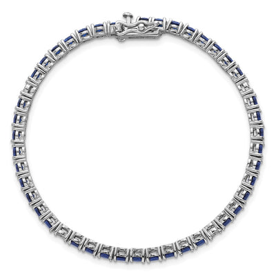 Sterling Silver Rhodium-plated Polished Round Blue and White CZ Bracelet