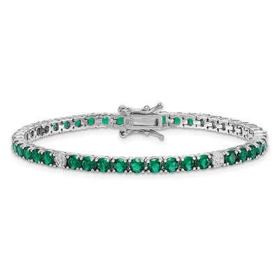 Sterling Silver Rhodium-plated Polished Round Green and White CZ Bracelet