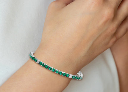 Sterling Silver Rhodium-plated Polished Round Green and White CZ Bracelet