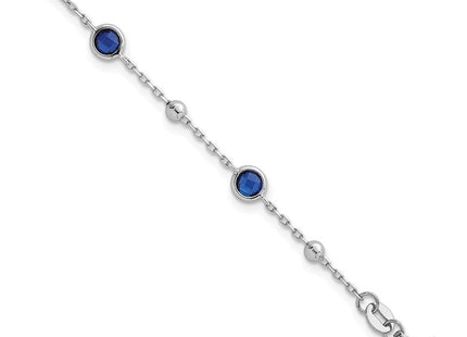 Sterling Silver Rhodium-plated Polished and Beaded Bezel-set Round Blue CZ with Extension Necklace