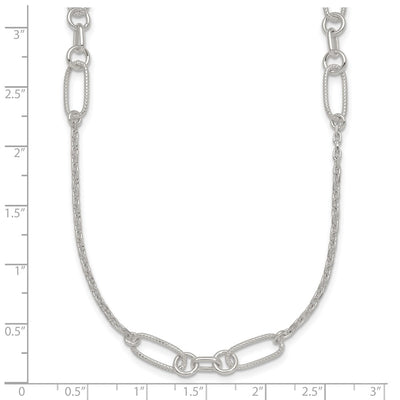 Sterling Silver Polished and Textured Fancy Link and Chain Necklace