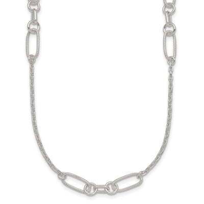 Sterling Silver Polished and Textured Fancy Link and Chain Necklace