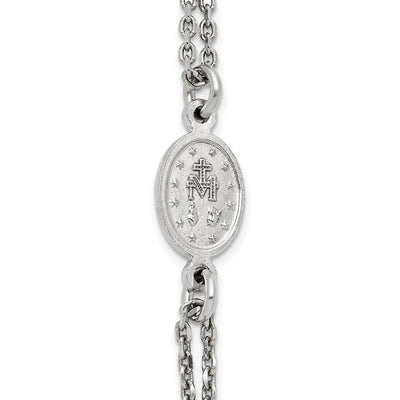 Sterling Silver Rhodium-plated Black Crystal with extender Rosary Themed Necklace
