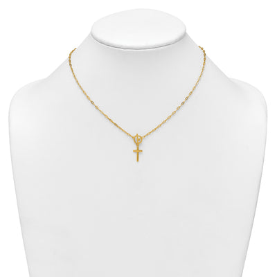 Sterling Silver Gold-tone Polished Cross Dangle Paperclip Link with Extension Necklace
