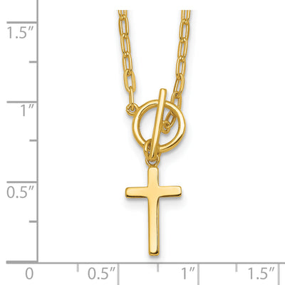 Sterling Silver Gold-tone Polished Cross Dangle Paperclip Link with Extension Necklace