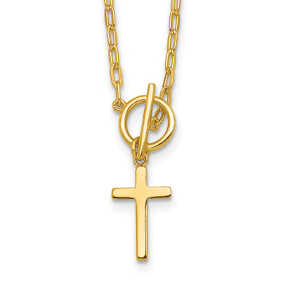 Sterling Silver Gold-tone Polished Cross Dangle Paperclip Link with Extension Necklace