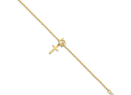 Sterling Silver Gold-tone Polished Cross Dangle Paperclip Link 6. with Extension Necklace