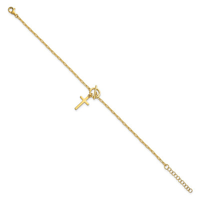 Sterling Silver Gold-tone Polished Cross Dangle Paperclip Link with Extension Necklace