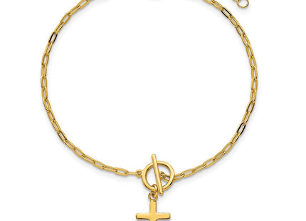 Sterling Silver Gold-tone Polished Cross Dangle Paperclip Link 6. with Extension Necklace