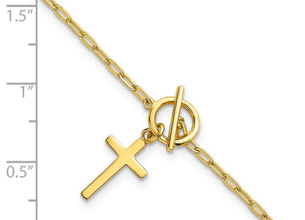 Sterling Silver Gold-tone Polished Cross Dangle Paperclip Link 6. with Extension Necklace