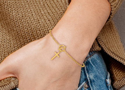 Sterling Silver Gold-tone Polished Cross Dangle Paperclip Link 6. with Extension Bracelet