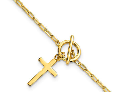Sterling Silver Gold-tone Polished Cross Dangle Paperclip Link 6. with Extension Necklace