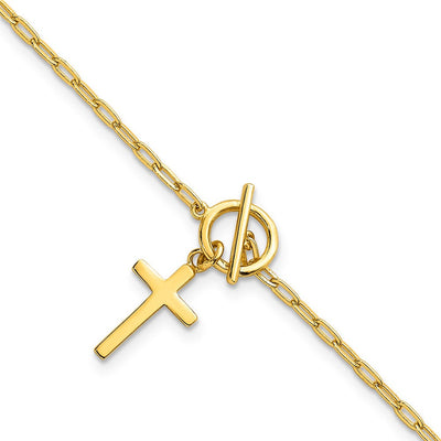 Sterling Silver Gold-tone Polished Cross Dangle Paperclip Link with Extension Necklace